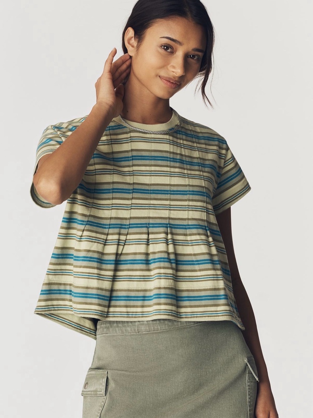 Pilcro Striped Short-Sleeve Peplum Top - Women’s Size Large